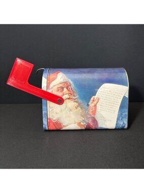 Christmas Mailbox Santa Claus With Red Flag Vintage Metal Letters to Santa Art